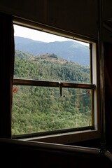 View from the window to the mountains of the Pyrenees