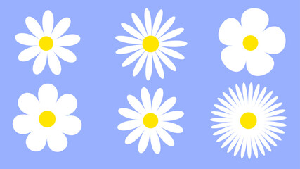 daisies, white flowers,  flowers set,  Simple chamomile set, summer print