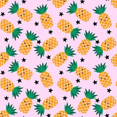Cartoon summer fruit seamless pineapple pattern for wrapping paper and fabrics and linens and kids clothes print