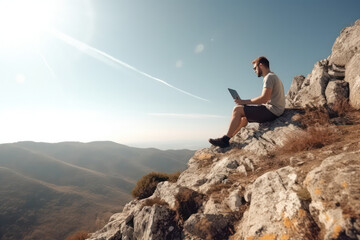 Work from Anywhere: The Digital Nomad Lifestyle of a Mountain Man AI Generated - 595128914