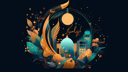 Eid al-Adha celebration, with a stunning Arabian moon. Generative AI