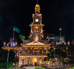 Sydney town Hall light up at night   NSW Australia