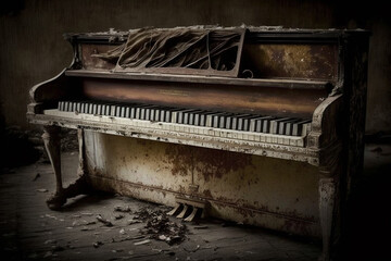 Fototapeta na wymiar Grunge old piano artistic photography. Aged retro musical instrument. Ai generated