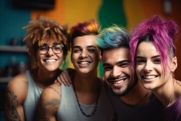 Fototapeta premium group of young adults or teenagers in colorful appearance. Generative AI