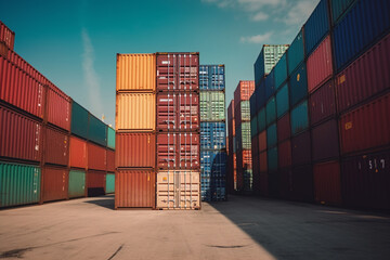 Fototapeta premium ship container, container at the port with fictitious labeling in a fictitious location. Generative AI