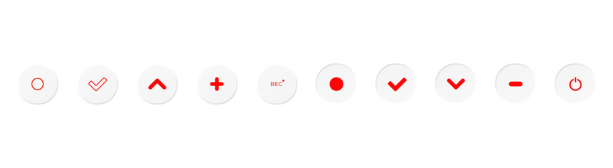 Neumorfits interface buttons set. Neumorphism design elements isolated on white background Vector icons EPS 10
