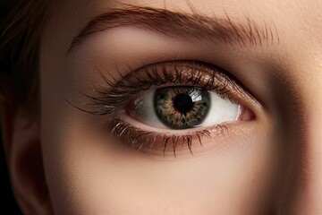 close-up of a human eye with long eyelashes. Generative AI