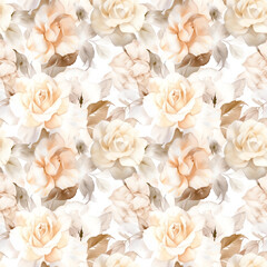 Off white and cream Roses- Seamless Floral Print - Seamless Watercolor Pattern Flowers - perfect for wrappers, wallpapers, postcards, greeting cards, wedding invitations, romantic events.