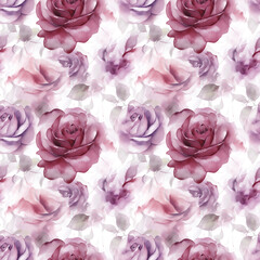 Mauve Roses- Seamless Floral Print - Seamless Watercolor Pattern Flowers - perfect for wrappers, wallpapers, postcards, greeting cards, wedding invitations, romantic events.