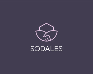 Abstract home vector logo. Creative handshake icon. Corporate partnership symbol. Premium house real estate sign. Vector illustration.