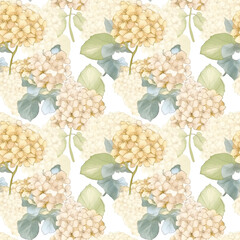 Hydrangea - Seamless Floral Print - Seamless Watercolor Pattern Flowers - perfect for wrappers, wallpapers, postcards, greeting cards, wedding invitations, romantic events.