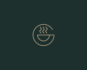 Steaming mug in G letter linear logo design. Hot steaming tea or coffee cup contour sign. Vector illustration.