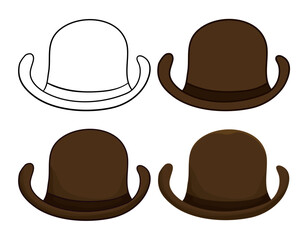 Set of retro hats in bowler style on white background, Vector illustration