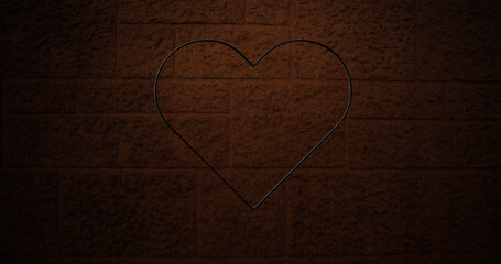 Composition of heart shape over brick wall with copy space