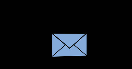 Composition of envelope icon on black background with copy space