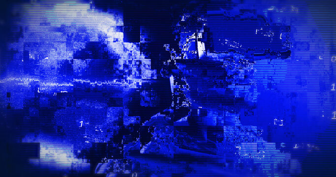 Composition of interference over african american businessman using vr headset in server room - Powered by Adobe