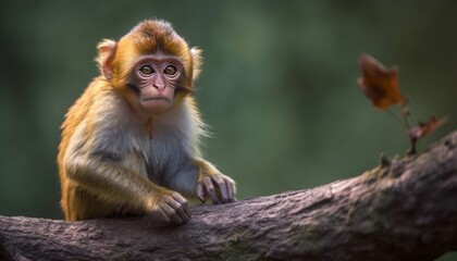 Cute monkey sitting on a tree branch ai, ai generative, illustration