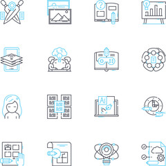 Abstract painting linear icons set. Colorful, Fluid, Bold, Expressionistic, Vibrant, Ethereal, Dreamy line vector and concept signs. Textured,Mesmerizing,Surreal outline illustrations