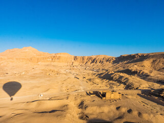 Luxor, Egypt- March 20 2023:  Hot air balloon in the sky, over the Valley of the Kings