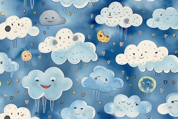 clouds with anthropomorphic faces and heart shapes. Generative AI