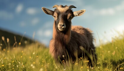 Baby pygmy goat in a grassland ai, ai generative, illustration