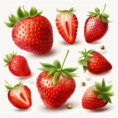 Strawberries set on white background. Generative ai.