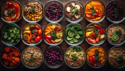 Fototapeta na wymiar Healthy vegetarian salad bowl with fresh organic ingients generated by AI