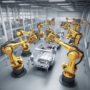 industrial of car, auto assembly line of cars in a factory. generative ai