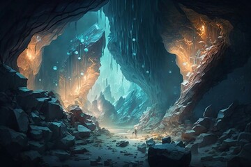illustration of a huge cave in the mountain created with Generative AI technology