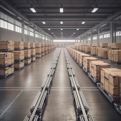 In a smart distribution warehouse, automated robot carriers and a robotic arm are used. generative ai