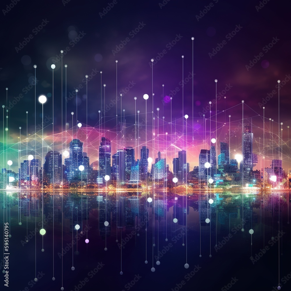 Poster abstract dot point and smart city large data connection technology concept, connect using gradient l