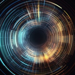 Digital generated image of abstract circular data tunnel visualising speed and technology. generative ai