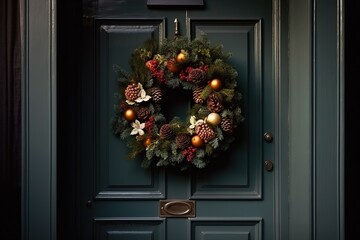 Christmas Wreath, Doorway, Generative Ai