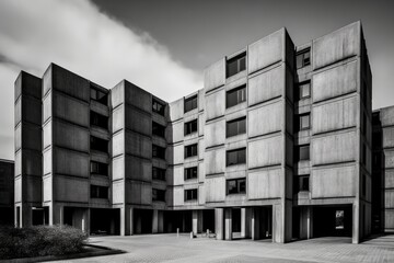 monochrome building facade with strong contrast and texture. Generative AI