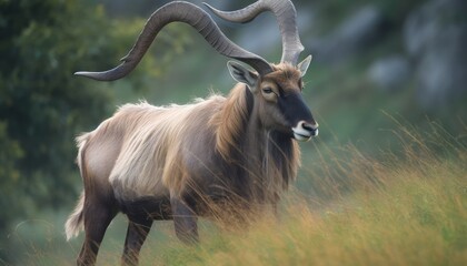 A clean shot of a rare goat in a grass land ai, ai generative, illustration
