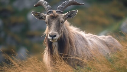 Fototapeta premium A clean shot of a rare goat in a grass land ai, ai generative, illustration