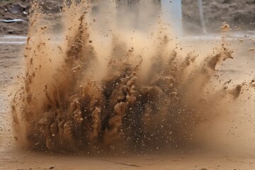 truck driving on a dirt road and creating a cloud of dust. Generative AI