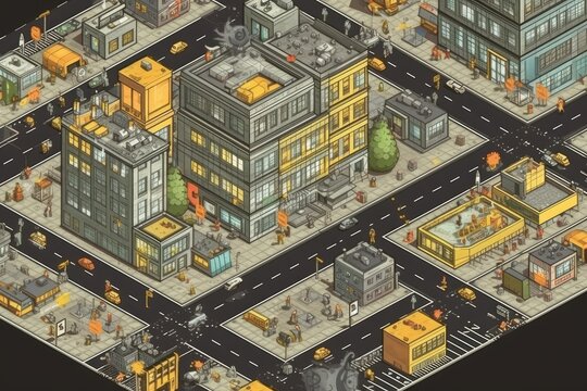 bustling metropolis with towering skyscrapers and busy streets filled with cars and people. Generative AI