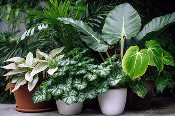 Beautiful potted exterior plants, close up shot. Generative AI