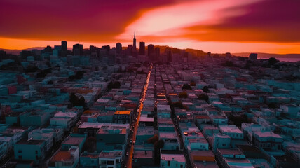 sunset over the city created with Generative AI technology