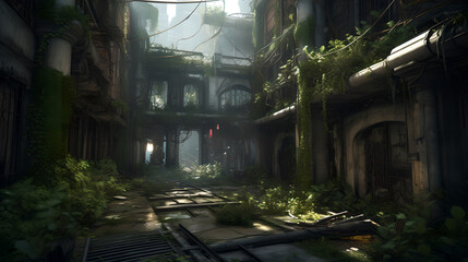 Obraz premium Abandoned cyberpunk city