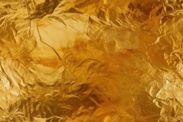 Naklejka na ściany i meble Seamless gold leaf background texture. Shiny golden yellow crumpled metallic foil pattern. AI generated, human enhanced