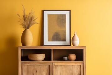 Fototapeta na wymiar Mockup of a modern minimalist interior. Yellow tones. AI generated, human enhanced
