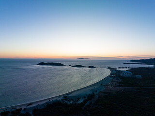 Aerial shot of dusk on a quiet beach on the Sea of ​​Cortez