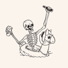 Skeleton taking a drink. Vector outline illustration of skeleton taking a drink
