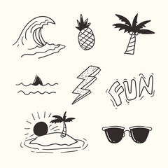 Set of hand drawn doodle summer icons. Vector illustration
