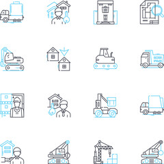 Developers linear icons set. Code, Programming, Debugging, Collaboration, Innovation, Persistence, Software line vector and concept signs. Database,Algorithms,Creativity outline illustrations