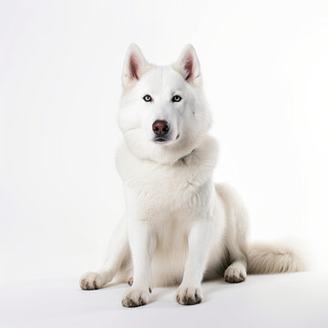 White Husky Looking at the Camera Isolated on a White Background 
