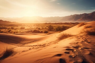 Fototapeta na wymiar big beautiful desert region surrounded by rocks created with Generative AI technology
