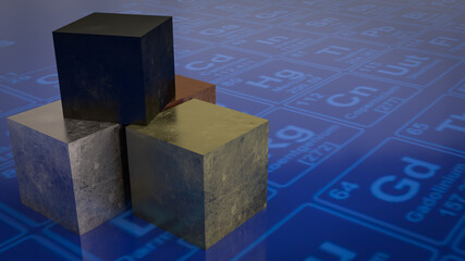 The Metal cube on periodic table for education or sci concept 3d rendering.